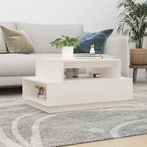 Klubska mizica bela 80x55x40,5 cm trdna borovina