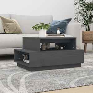 Klubska mizica siva 80x55x40,5 cm trdna borovina