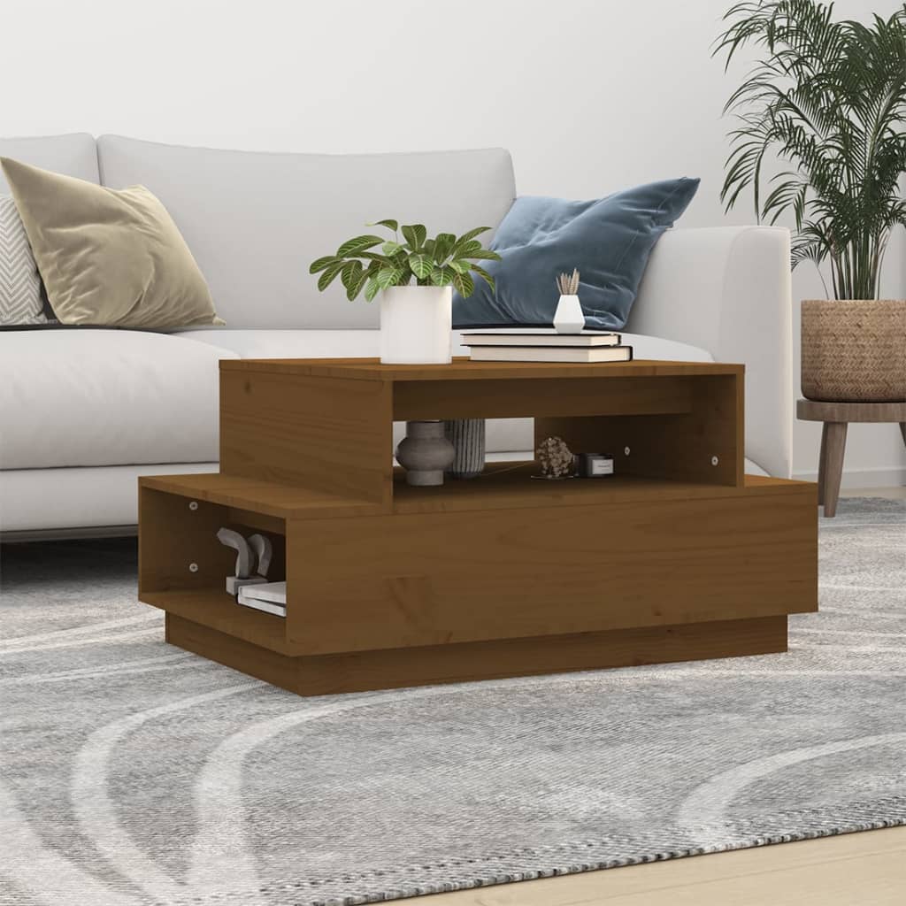 vidaXL sofabord 80x55x40,5 cm massivt fyrretræ gyldenbrun