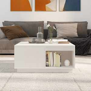 vidaXL Kavos staliukas, baltas, 80x81x36,5cm, pu&scaron;ies medienos masyvas