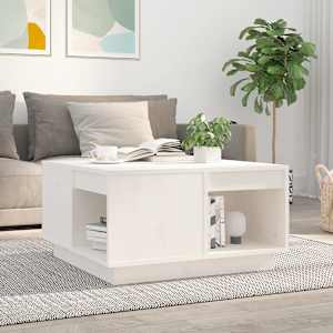 Klubska mizica bela 60x61x32,5 cm trdna borovina