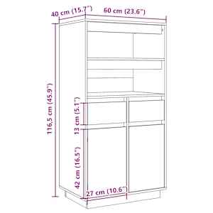 Skříň highboard šedá 60 x 40 x 116,5 cm masivní borové dřevo - obrázek 11