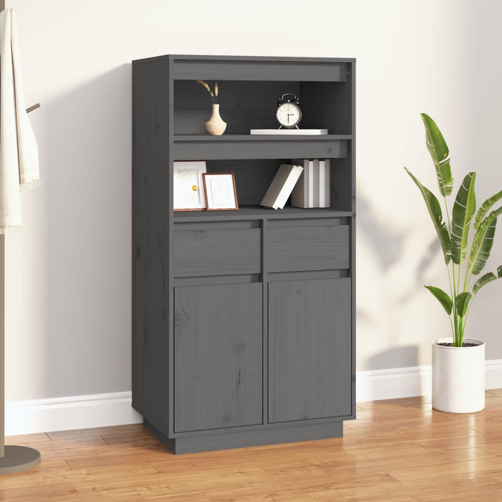 Skříň highboard šedá 60 x 40 x 116,5 cm masivní borové dřevo