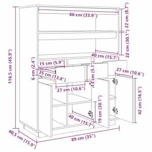 Skříň highboard 89x40x116,5 cm masivní borové dřevo - obrázek 9
