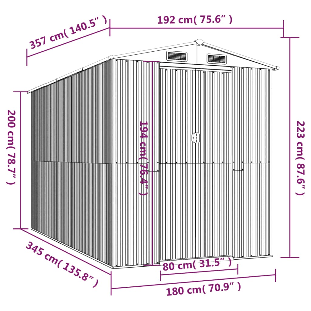 Градинска барака зелена 192x357x223 см поцинкована стомана