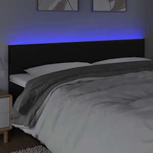 vidaXL LED Headboard Black 78.7"x2"x30.7"/34.6" Faux Leather