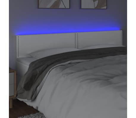 vidaXL LED Headboard White 63"x2"x30.7"/34.6" Faux Leather