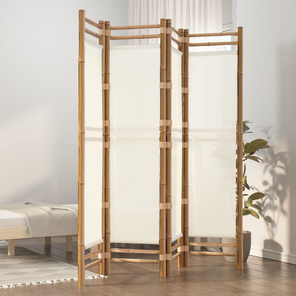 vida XL 4-tlg. Paravent Faltbar 160 cm Bambus und Canvas
