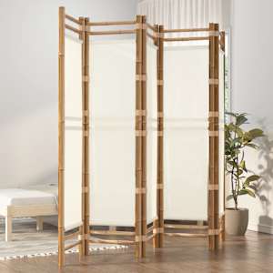 Zložljiva 5-delna pregradna stena 200 cm bambus in platno