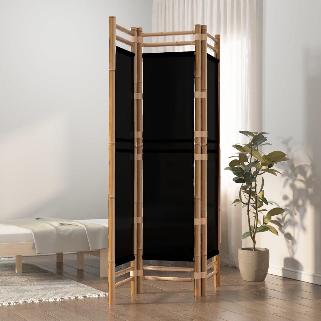 vida XL 3-tlg. Paravent Faltbar 120 cm Bambus und Canvas