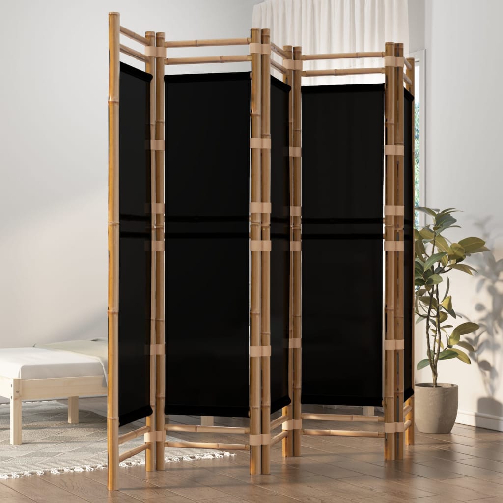 vida XL 5-tlg. Paravent Faltbar 200 cm Bambus und Canvas