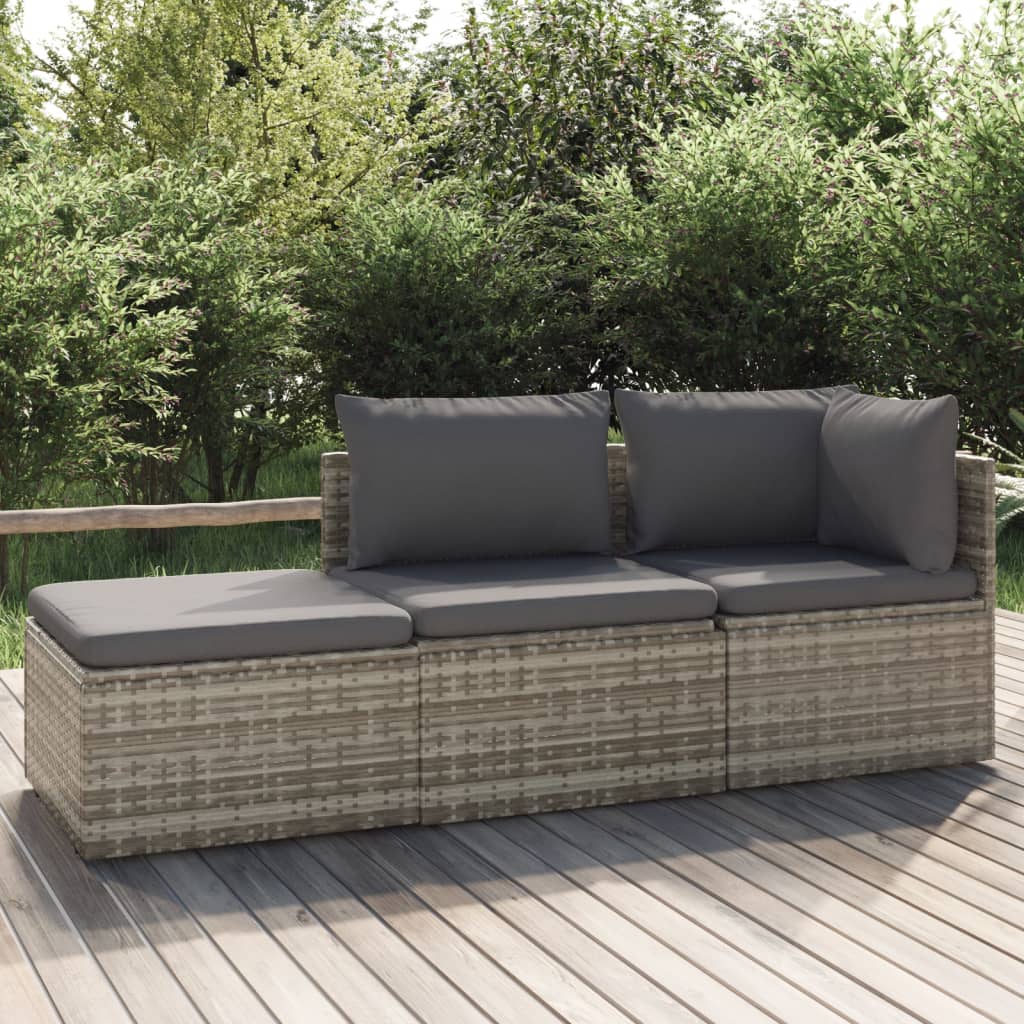 Salon de jardin 3 pcs avec coussins Gris Résine tressée