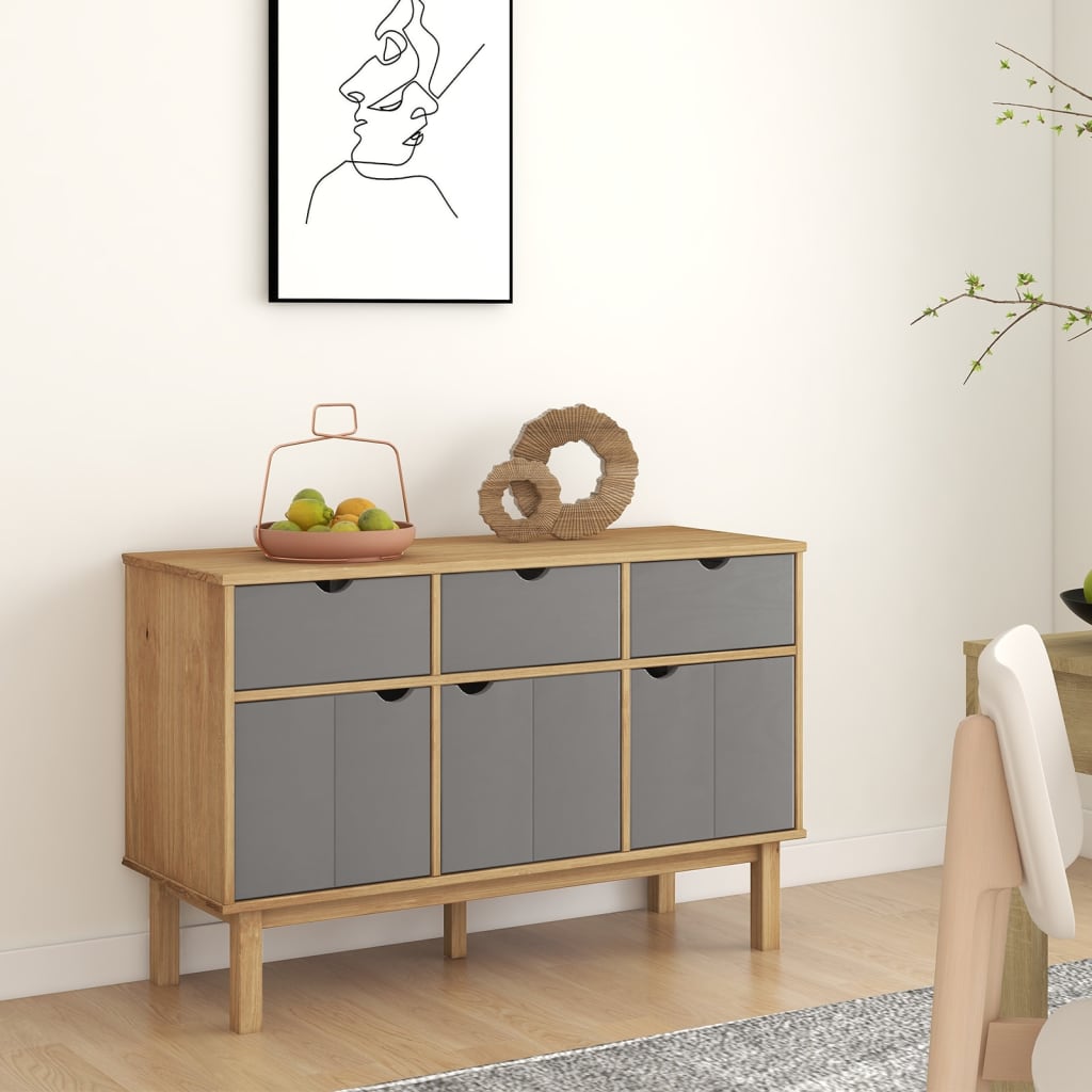 vidaXL Sideboard OTTA Braun&Grau 114x43x73,5 cm Massivholz Kiefer