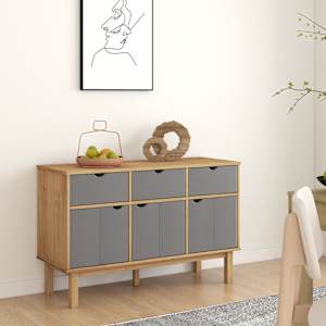 Komoda OTTA rjava in siva 114x43x73,5 cm trdna borovina