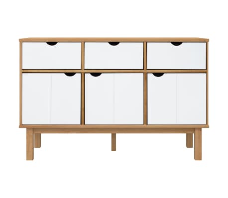 vidaXL Dressoir OTTA 114x43x73,5 cm massief grenenhout bruin en wit