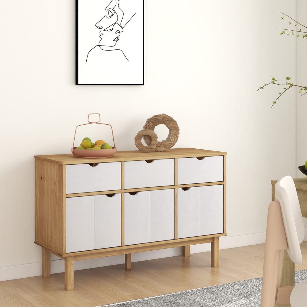 Buffet OTTA Marron et blanc 114x43x73,5 cm Bois massif pin