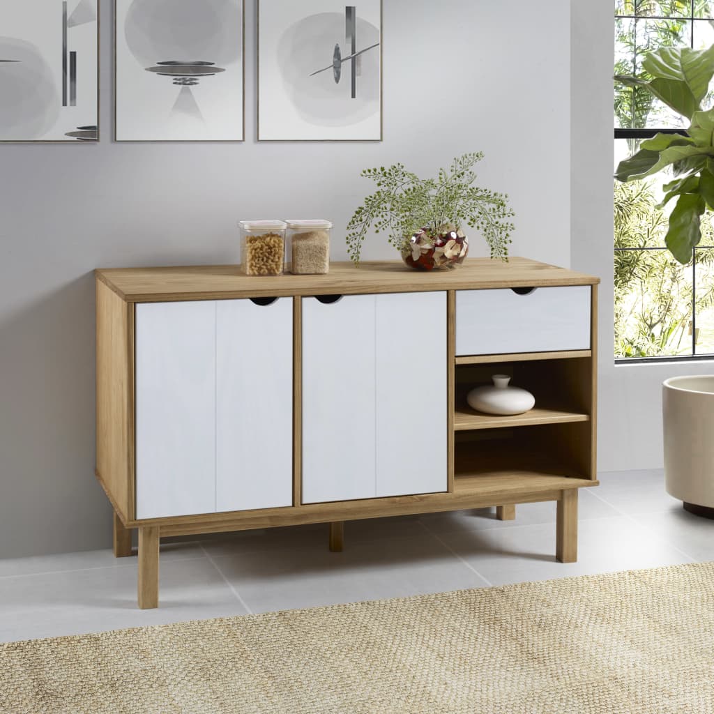 vidaXL Sideboard OTTA Braun&Weiß 114x43x73,5 cm Massivholz Kiefer