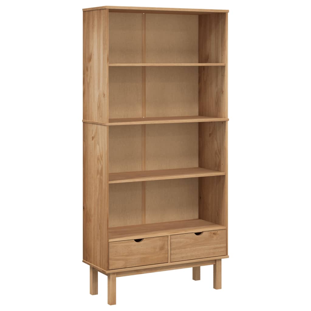 vidaXL Knihovna OTTA se 2 zásuvkami hnědá masivní borové dřevo