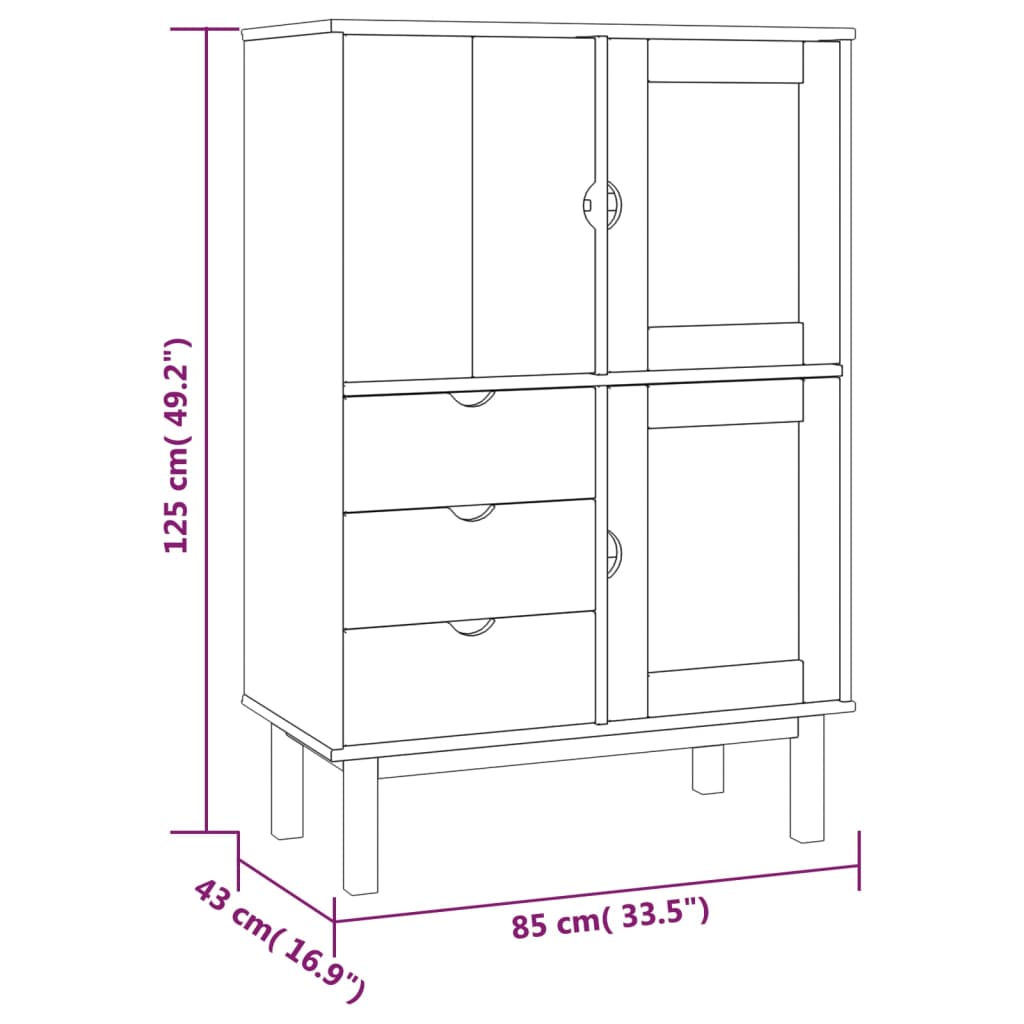 Visoka komoda OTTA rjava in siva 85x43x125 cm trdna borovina