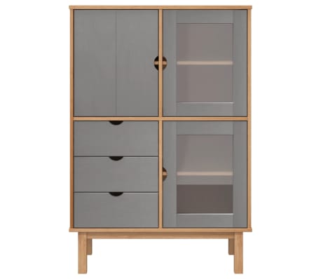 vidaXL Hoge kast OTTA 85x43x125 cm massief grenenhout bruin en grijs