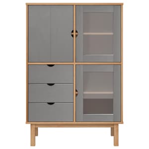 vidaXL Hoge kast OTTA 85x43x125 cm massief grenenhout bruin en grijs