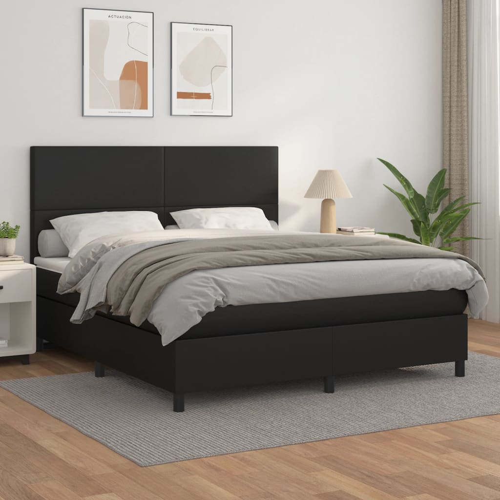 vidaXL Box Spring Bed with Mattress Black 152×203 cm Queen Faux Leather