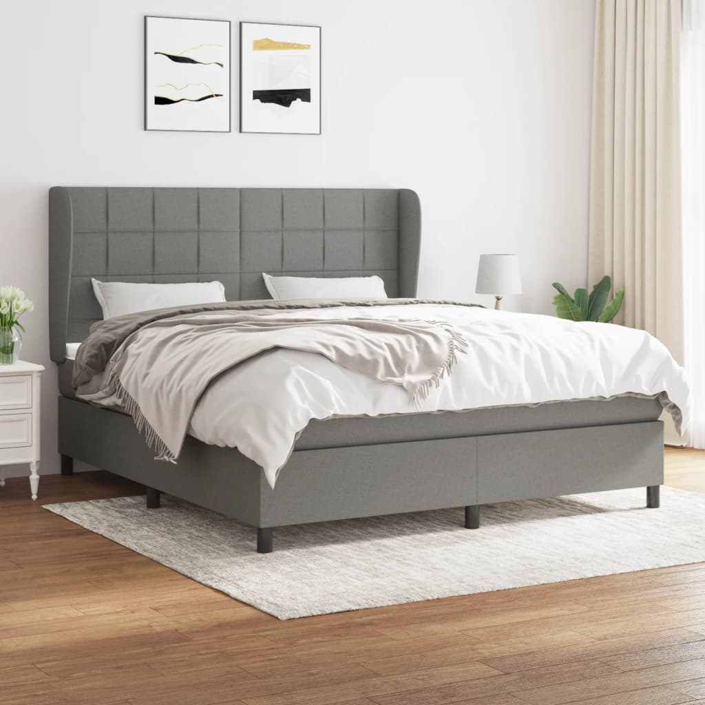 vidaXL Box Spring Bed with Mattress Dark Grey 152×203 cm Queen Fabric