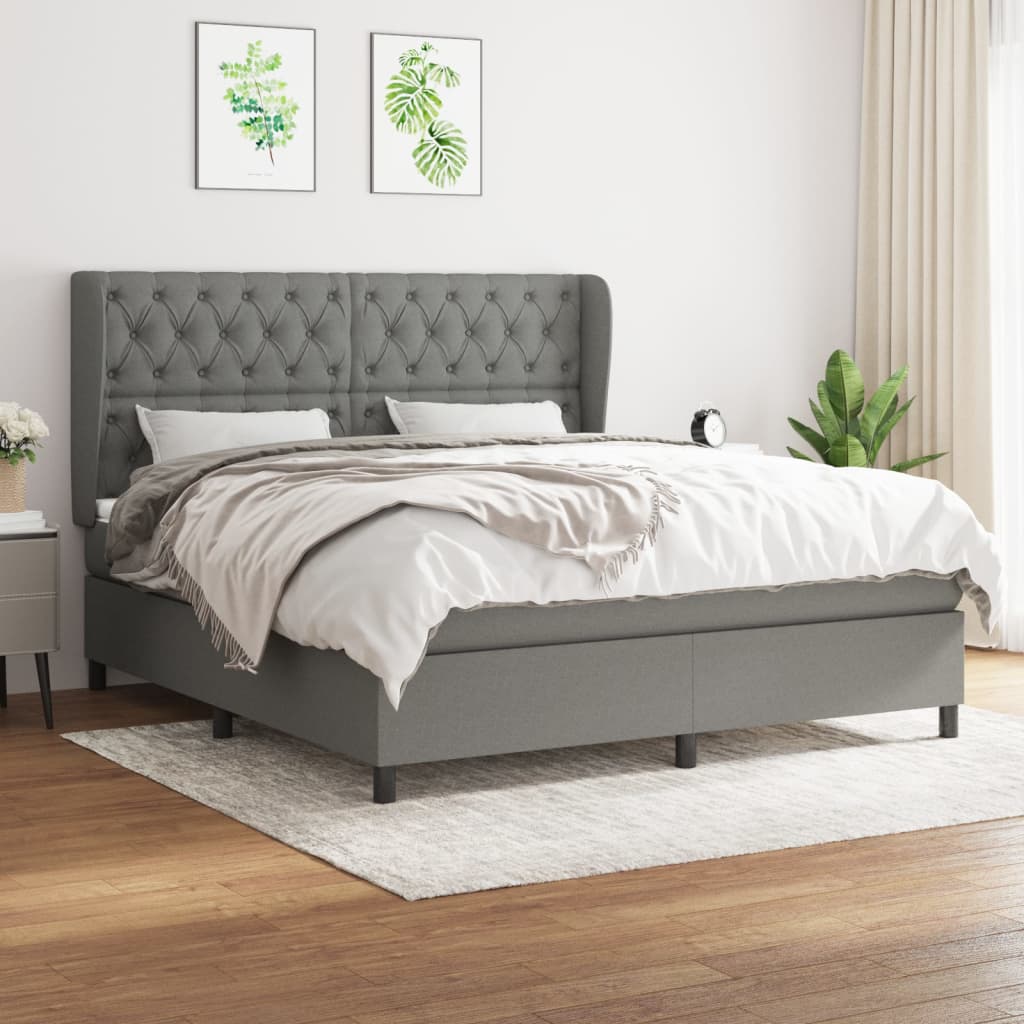 vidaXL Box Spring Bed with Mattress Dark Grey 152×203 cm Queen Fabric
