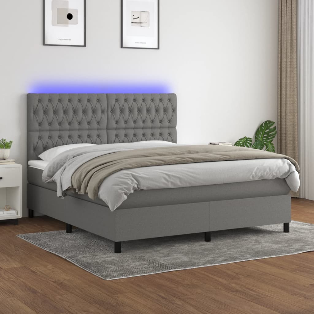 TopSellers-Box Spring Bed with Mattress - Dark Grey Queen Size Comfort