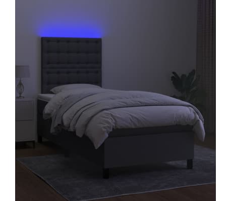 vidaXL Box Spring Bed with Mattress&LED Dark Grey 106x203 cm King Single Size Fabric