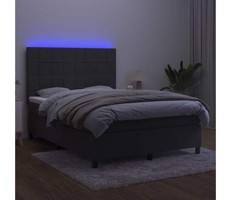 vidaXL Box Spring Bed with Mattress&LED Dark Grey 137x187 cm Double Size Velvet