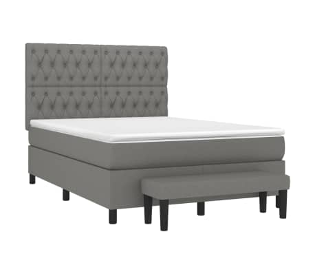vidaXL Box Spring Bed with Mattress Dark Grey 137x187 cm Double Size Fabric