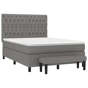 vidaXL Box Spring Bed with Mattress Dark Grey 137x187 cm Double Size Fabric