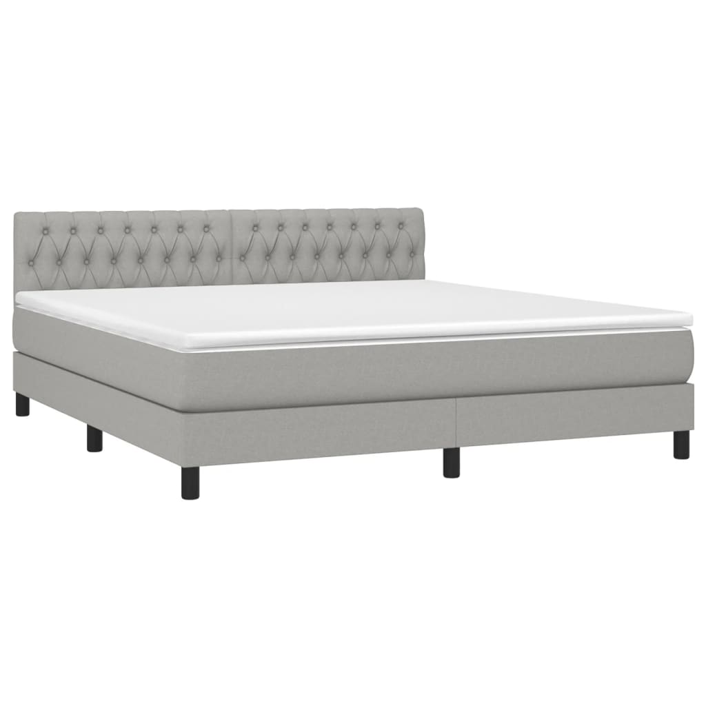 vidaXL Box Spring Bed with Mattress Light Gray King Fabric