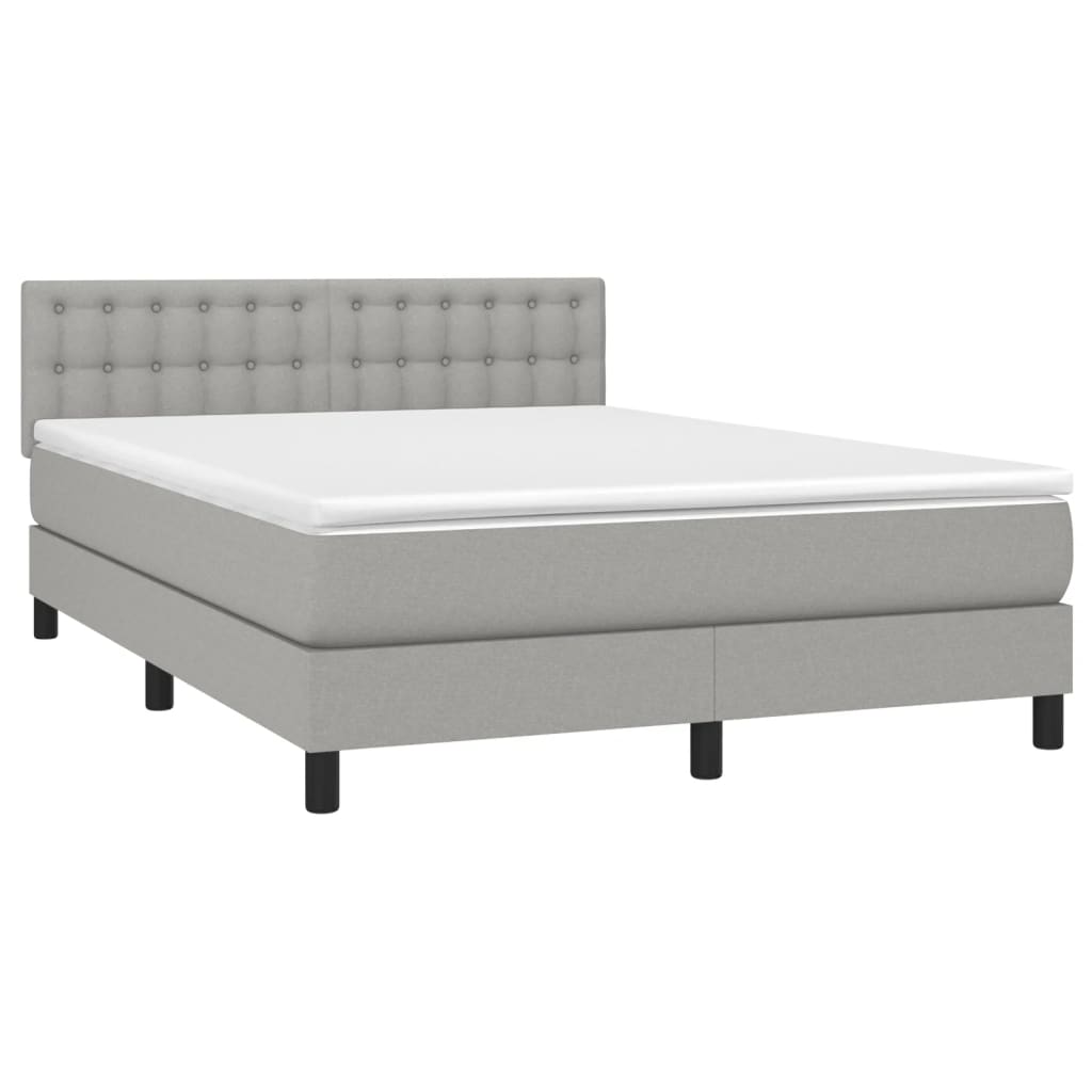 vidaXL Box Spring Bed with Mattress Light Gray Full Fabric