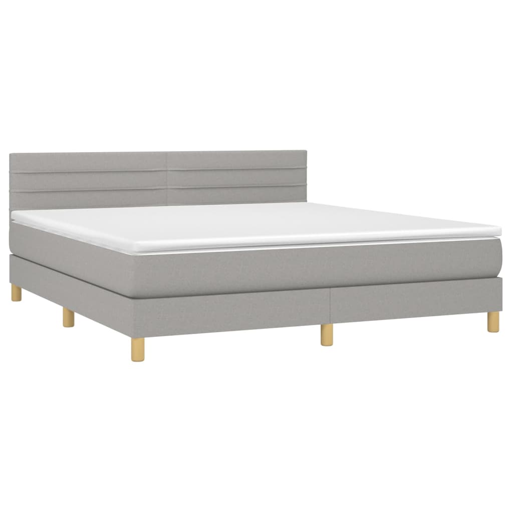 vidaXL Box Spring Bed with Mattress Light Gray Queen Fabric