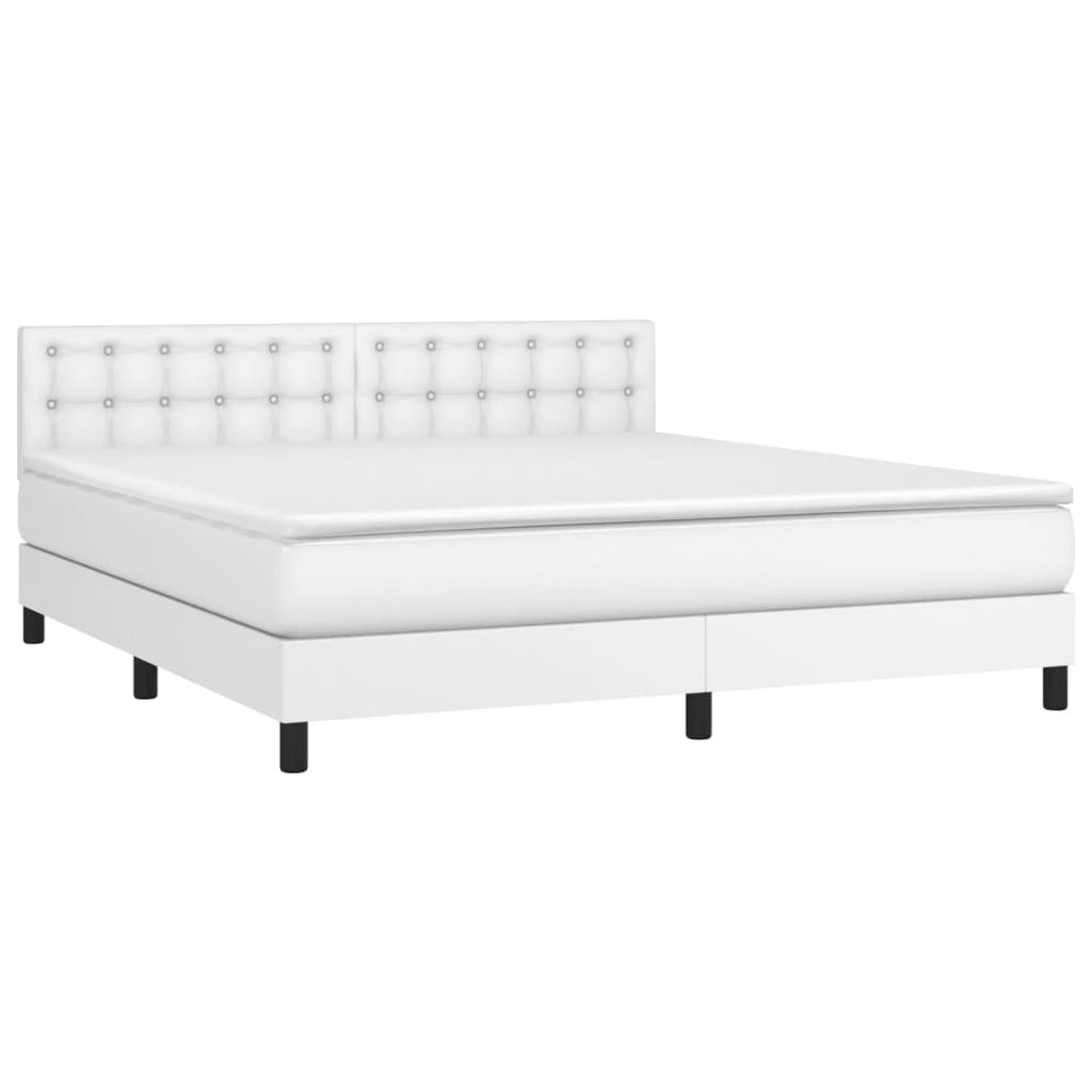 vidaXL Box Spring Bed with Mattress White King Faux Leather