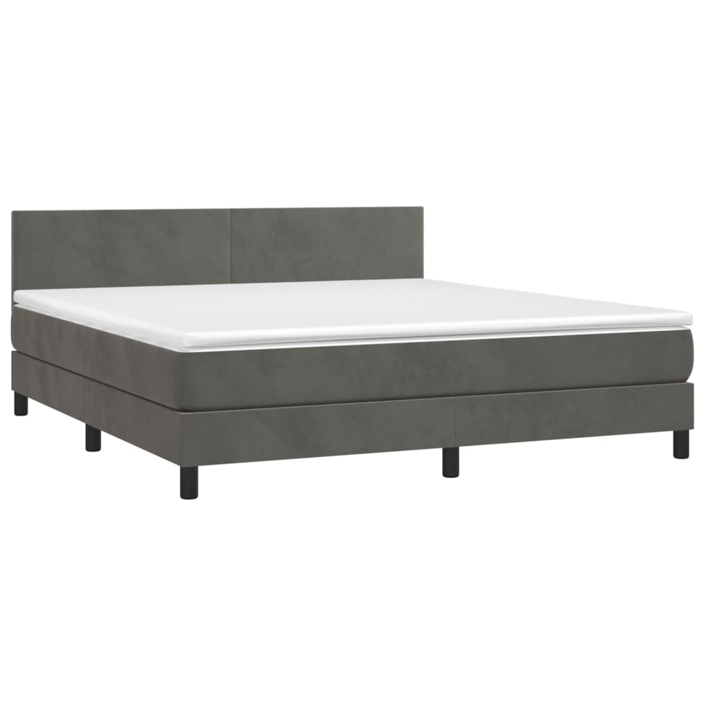 vidaXL Box Spring Bed with Mattress Dark Gray King Velvet