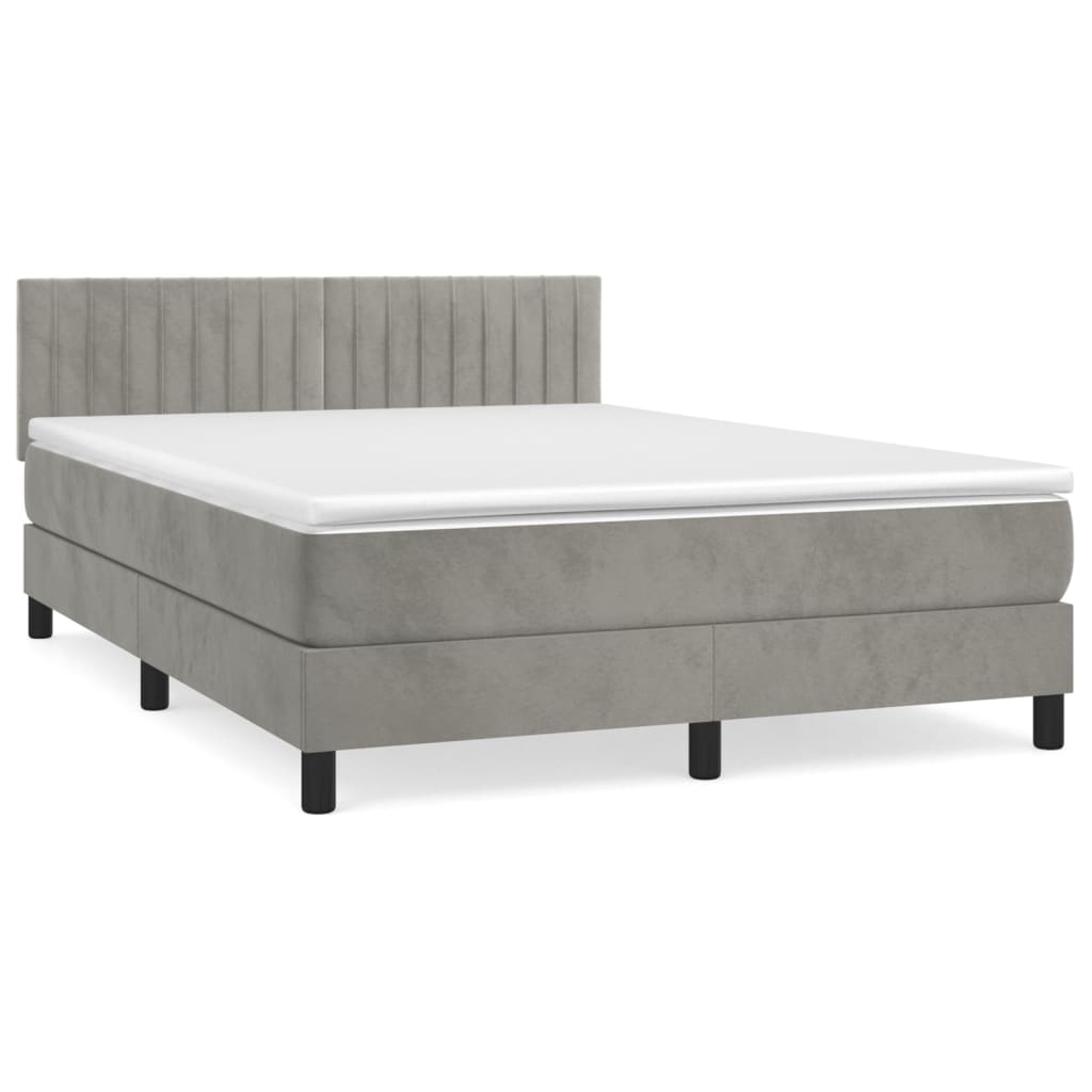 Image of vidaXL Box Spring Bed with Mattress Light Grey Full Velvet