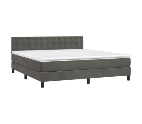 vidaXL Box Spring Bed with Mattress Dark Gray Queen Velvet