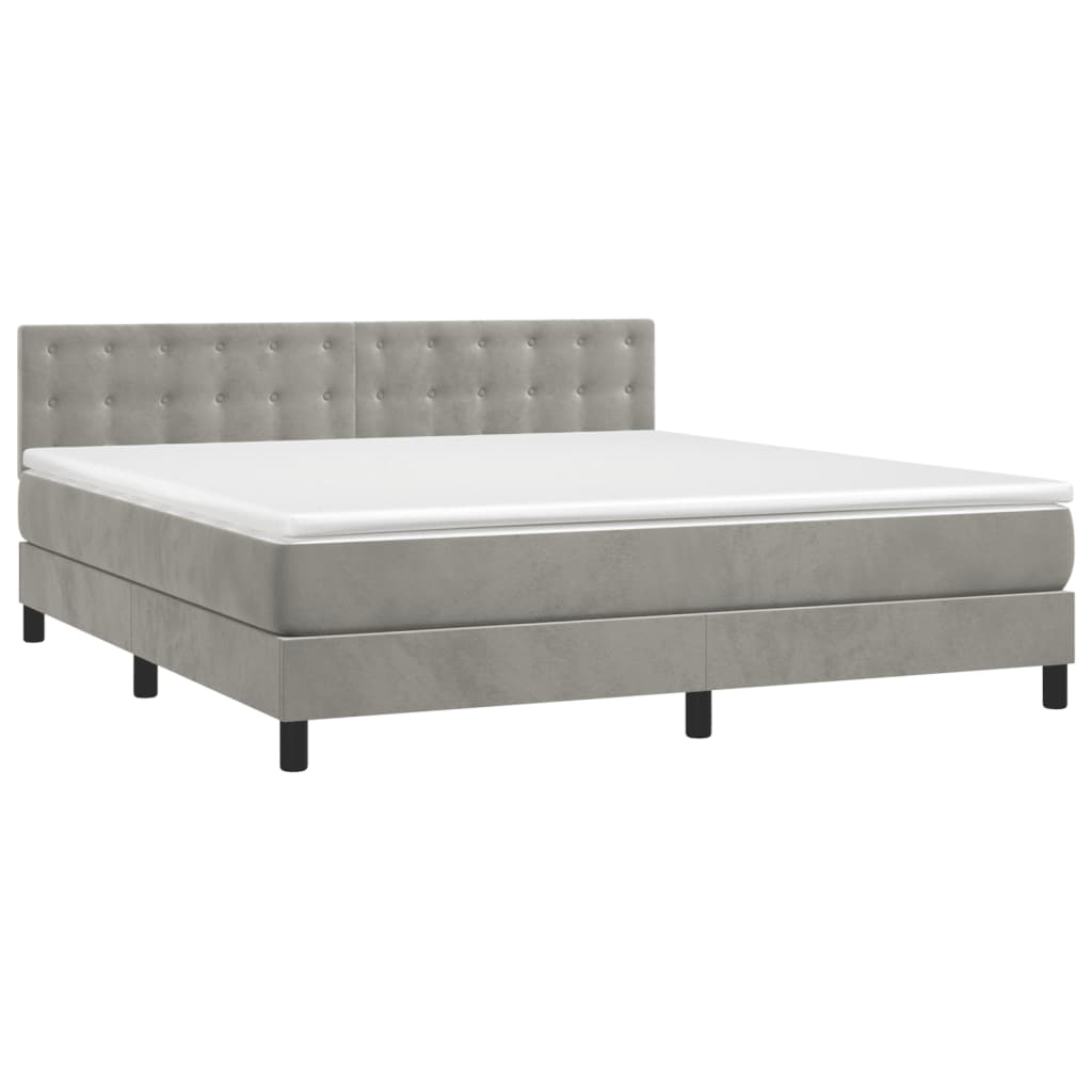 vidaXL Box Spring Bed with Mattress Light Gray King Velvet