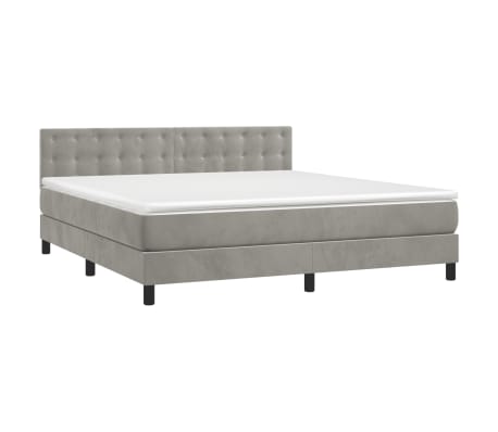 vidaXL Box Spring Bed with Mattress Light Gray King Velvet