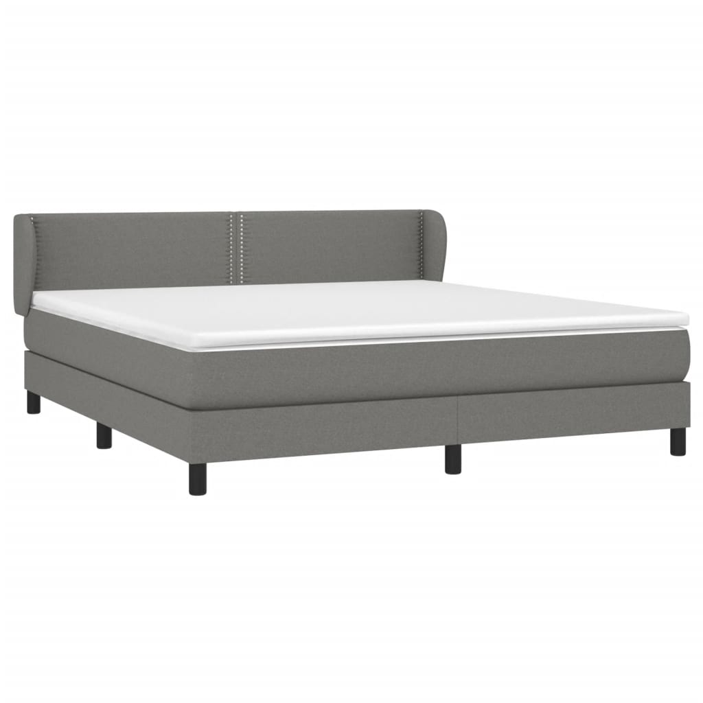 vidaXL Box Spring Bed with Mattress Dark Gray King Fabric