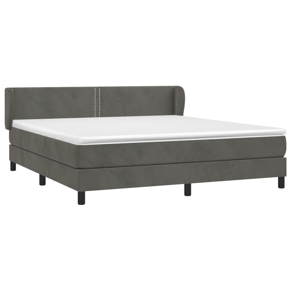 vidaXL Box Spring Bed with Mattress Dark Gray King Velvet