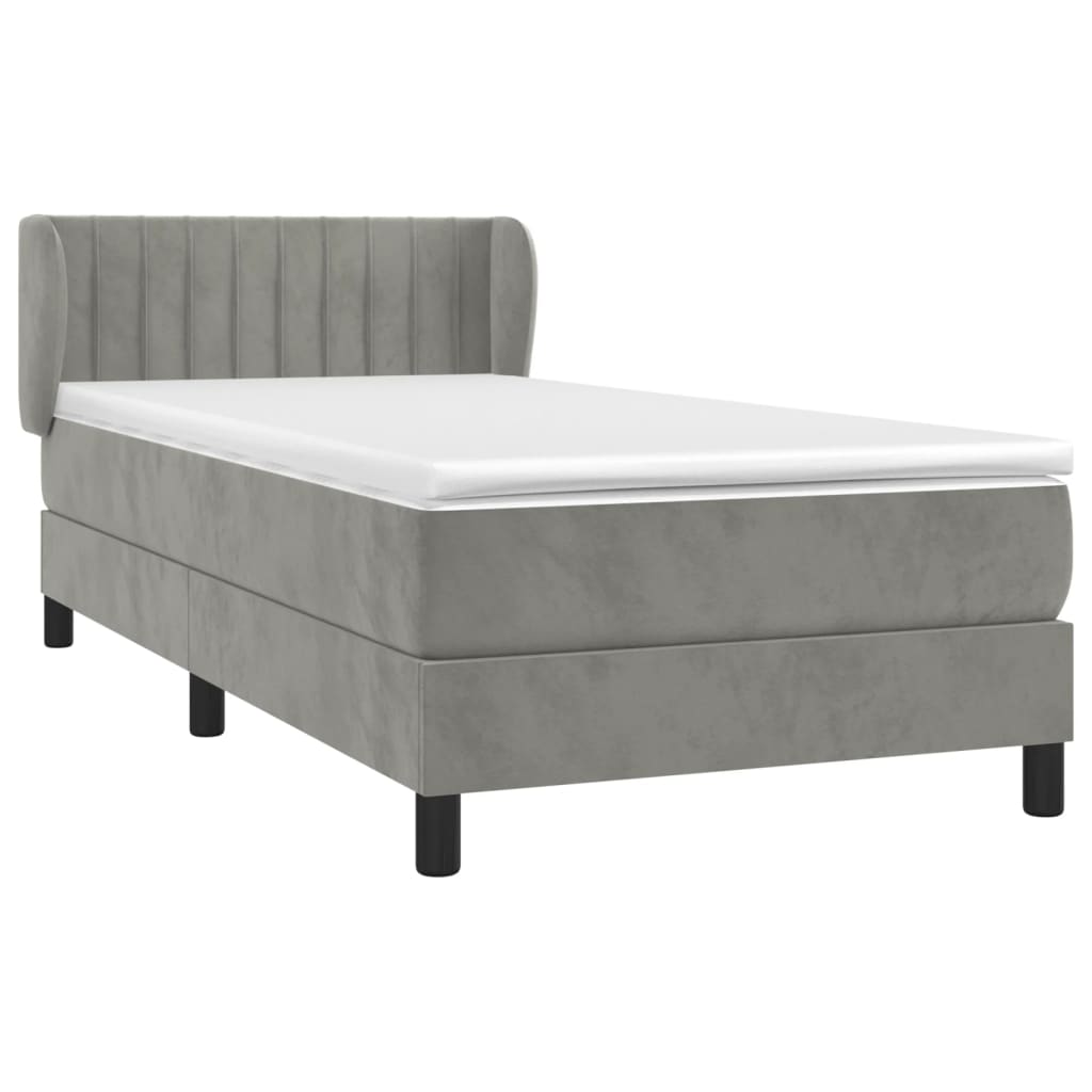 vidaXL Box Spring Bed with Mattress Light Gray Twin Velvet