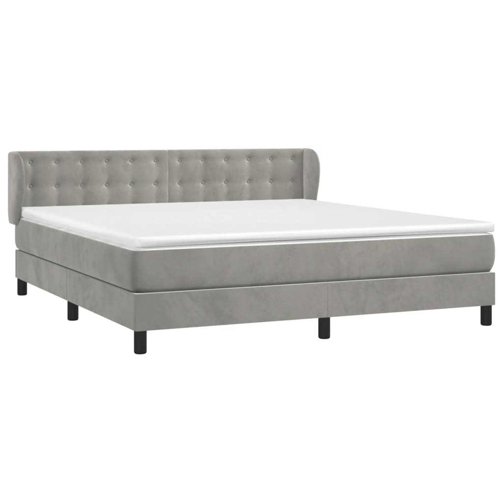 vidaXL Box Spring Bed with Mattress Light Gray King Velvet