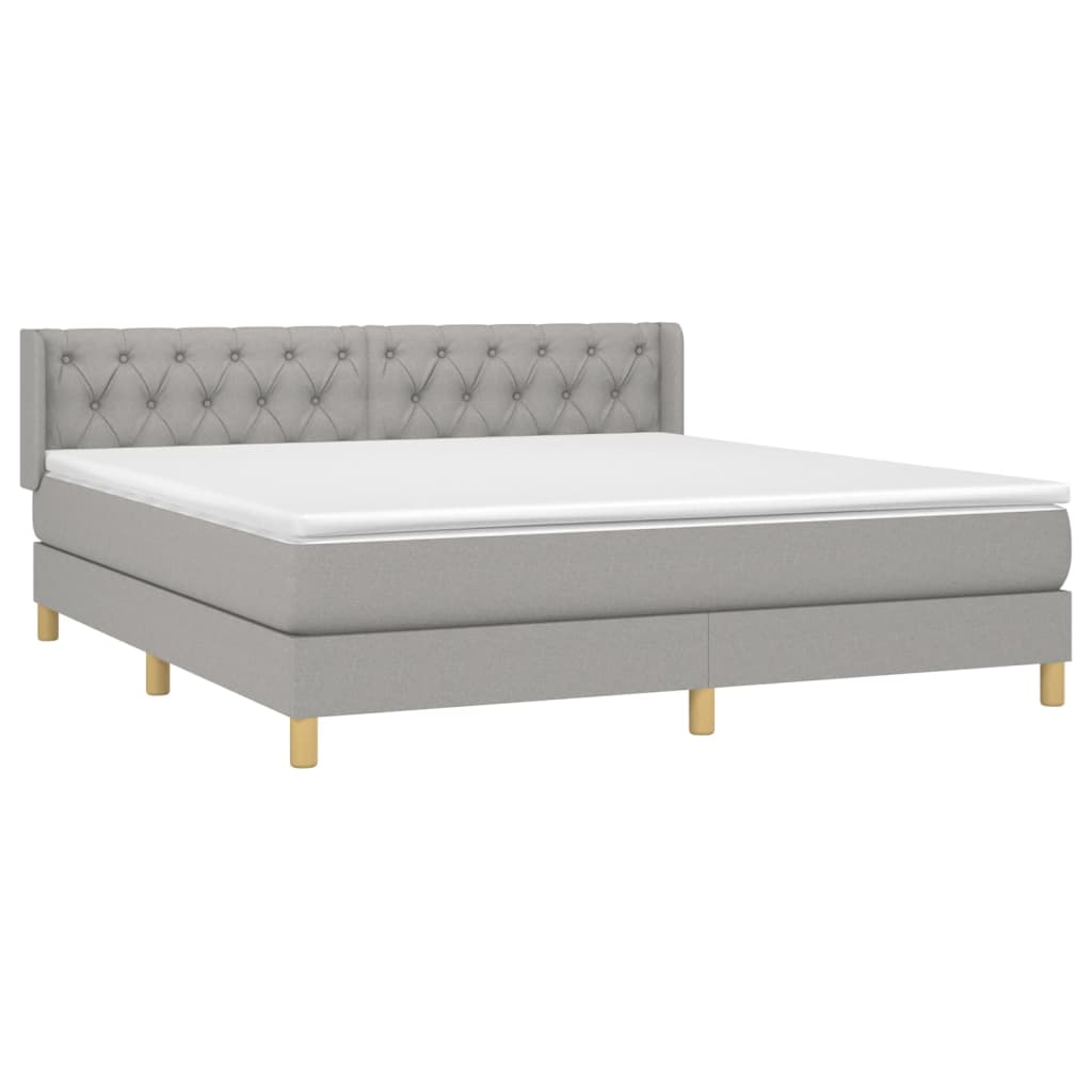 vidaXL Box Spring Bed with Mattress Light Gray Queen Fabric