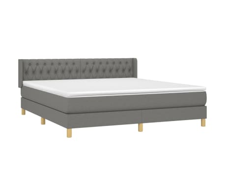 vidaXL Box Spring Bed with Mattress Dark Gray King Fabric