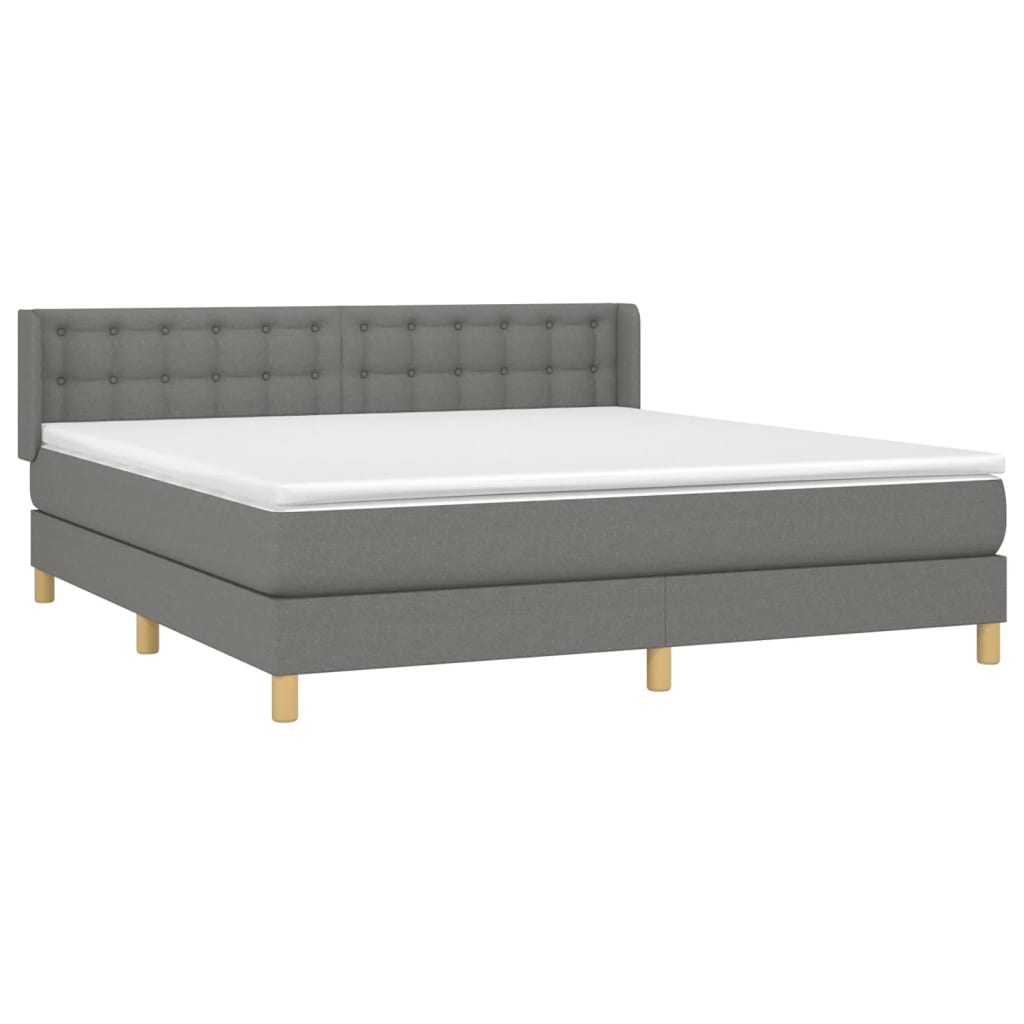 vidaXL Box Spring Bed with Mattress Dark Gray Queen Fabric