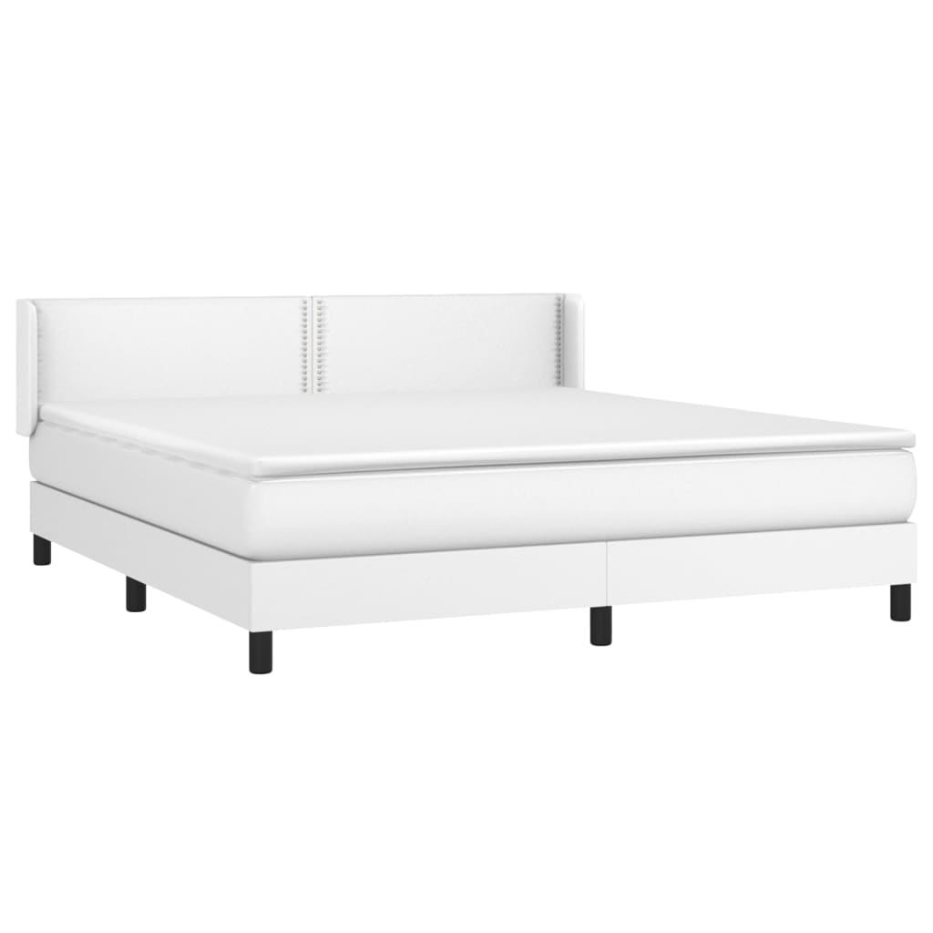 vidaXL Box Spring Bed with Mattress White California King Faux Leather